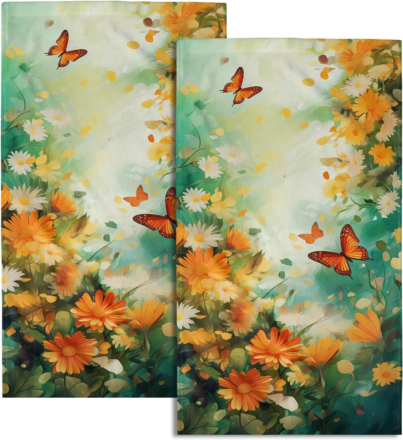 Butterfly Flower Hand Towel - Face Towels Set of 2 Floral Kitchen Tea Towels Butterflies Flowers Fingertip Towel for Bathroom Hotel Spa Decor Gift