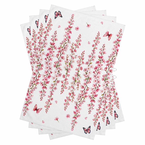 Butterfly Flower Kitchen Towels Set of 4, Water Absorbent Dish Towel, Watercolor Farmhouse Country Pink Floral Decorative Hand Towels - Quick Drying Cloth for Cooking Baking, 18x28 Inch