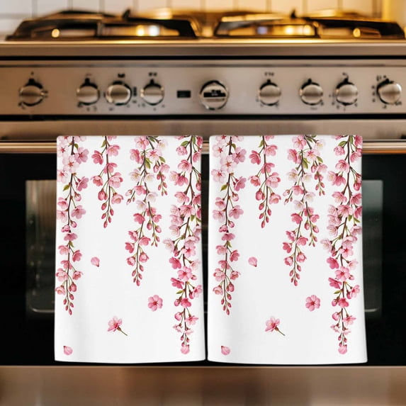 Butterfly Flower Kitchen Towels Set of 4, Watercolor Farmhouse Country Pink Floral Absorbent Dish Towels for Kitchen, Microfiber Hand Towel, Quick Drying Tea Towel for Cleaning Decorative Dishcloths
