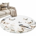 thumbnail image 1 of Butterfly Flower Large Area Rugs for Bedroom Living Room, Soft Non Slip Carpet Bedside Rug, Cotton Rustic Watercolor Leaf Floral Round Floor Cover Kitchen Accent Rug 4' for Dining Room/Office, 1 of 9