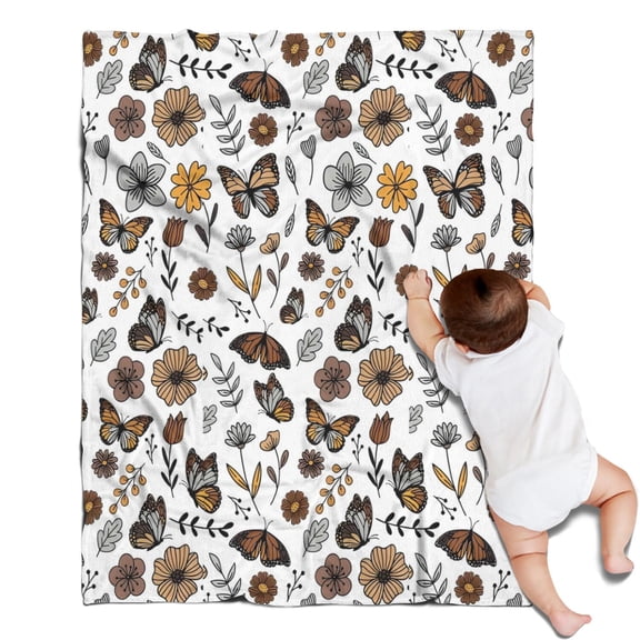 Butterfly Flower Leaf Pattern Blanket,Comfortable Soft Flannel Throw Blanket,All Season,Warm Lightweight Blankets for Sofa Bed Couch Living Room Chair,30"x40"