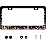 Butterfly Flower License Plate Frame Forest Flower Stainless Steel License Plate Frame Rust-Proof Auto Parts Decoration with Screws License Plate Holder for Men Women Youth 12x6 Inch Gift