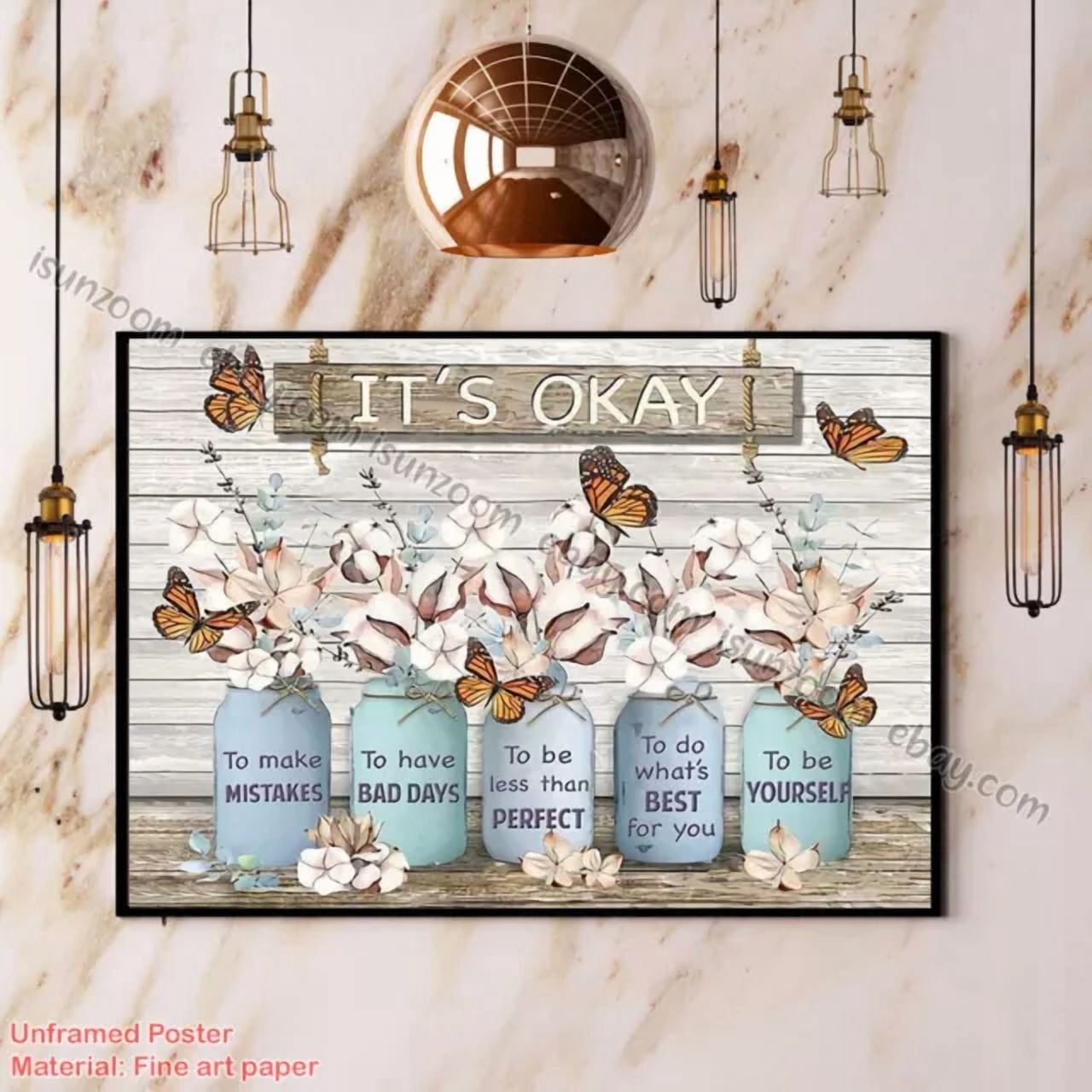 Butterfly Flower Mason Jar It's Ok To Make Mistakes Paper No Wal Poster ...
