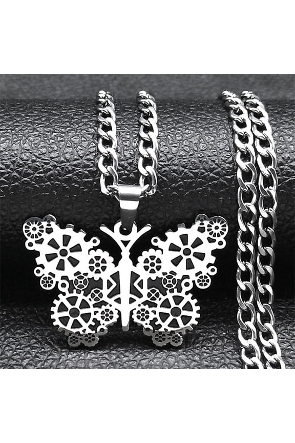 Butterfly Flower Necklace for Women Men 14K White Gold Animal Pendant Necklaces Jewelry collar colibri