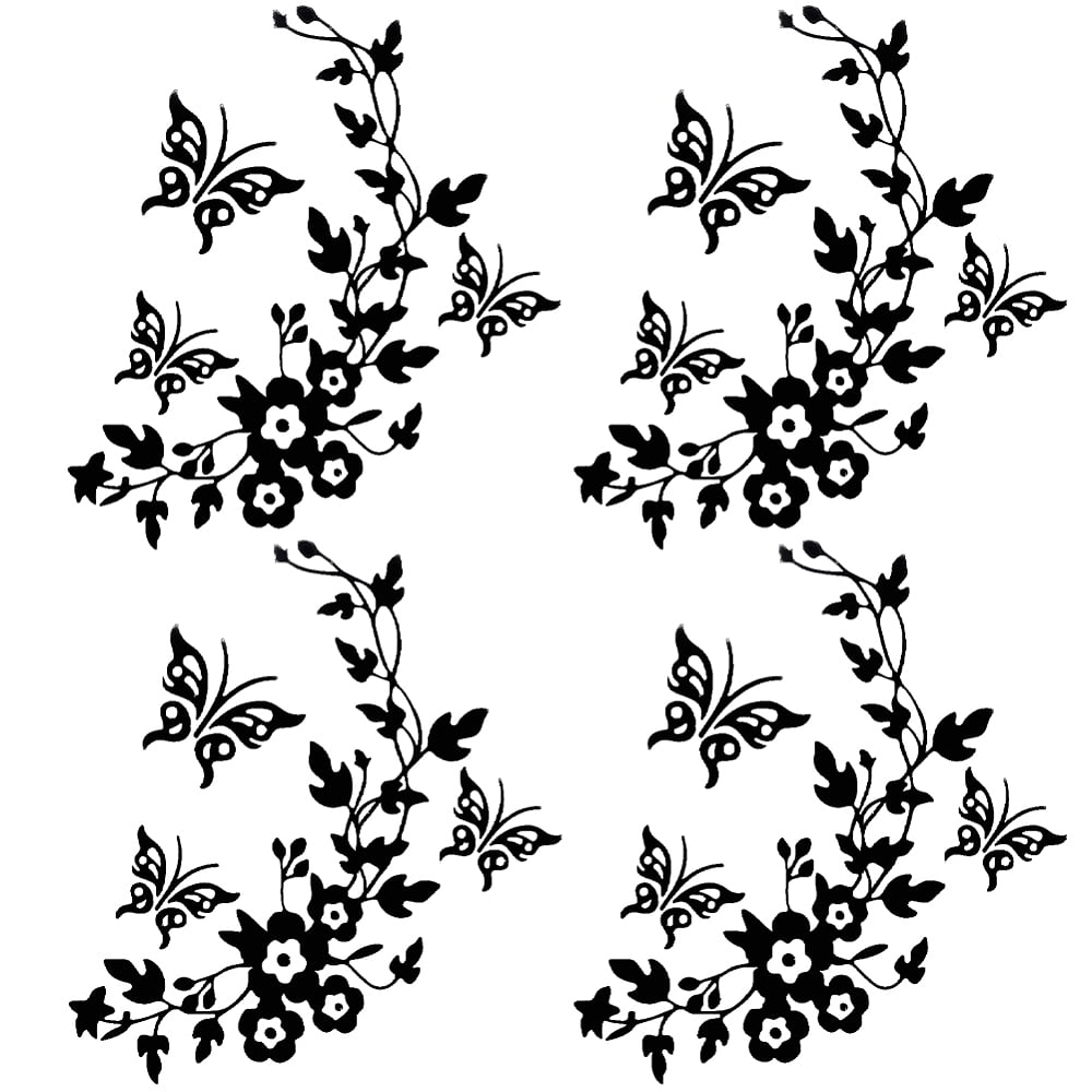 Butterfly \u0026 Flower PVC Waterproof Car Stickers Self-Adhesive Decals for Vehicle Decoration Black 201x185x0.1mm