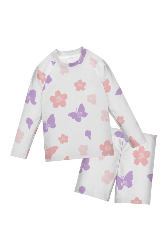 Butterfly Flower Pattern Boys' Bathing Suit UPF 50+ Boys' Rash Guard Sets Stretchy Quick Dry 3T-10T