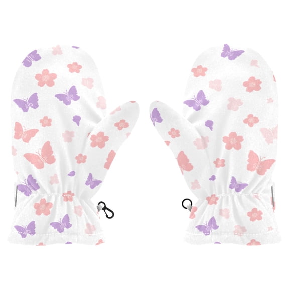 Butterfly Flower Pattern Cold Weather Mittens Cozy Gloves with Adjustable Fit Perfect for Outdoor Fun