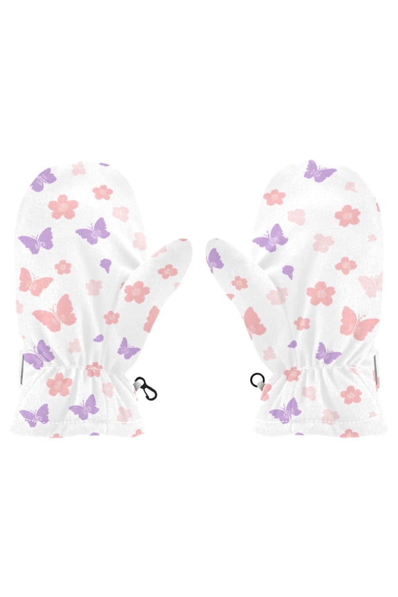 Butterfly Flower Pattern Cold Weather Mittens Cozy Gloves with Adjustable Fit Perfect for Outdoor Fun