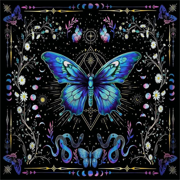 Butterfly Flower Pattern Tarots Card Tablecloth Altars Cloth Altars Cloth Divinations Cards Table Cloth Tapestry