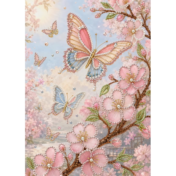 Butterfly Flower Pearl Diamond Art Kits for Adults, Spring Pearls Diamond Painting Kits for Beginners, 5D DIY Special Shape Gem Rhinestones Pearls Art Crafts for Home Wall Decor 12x16in