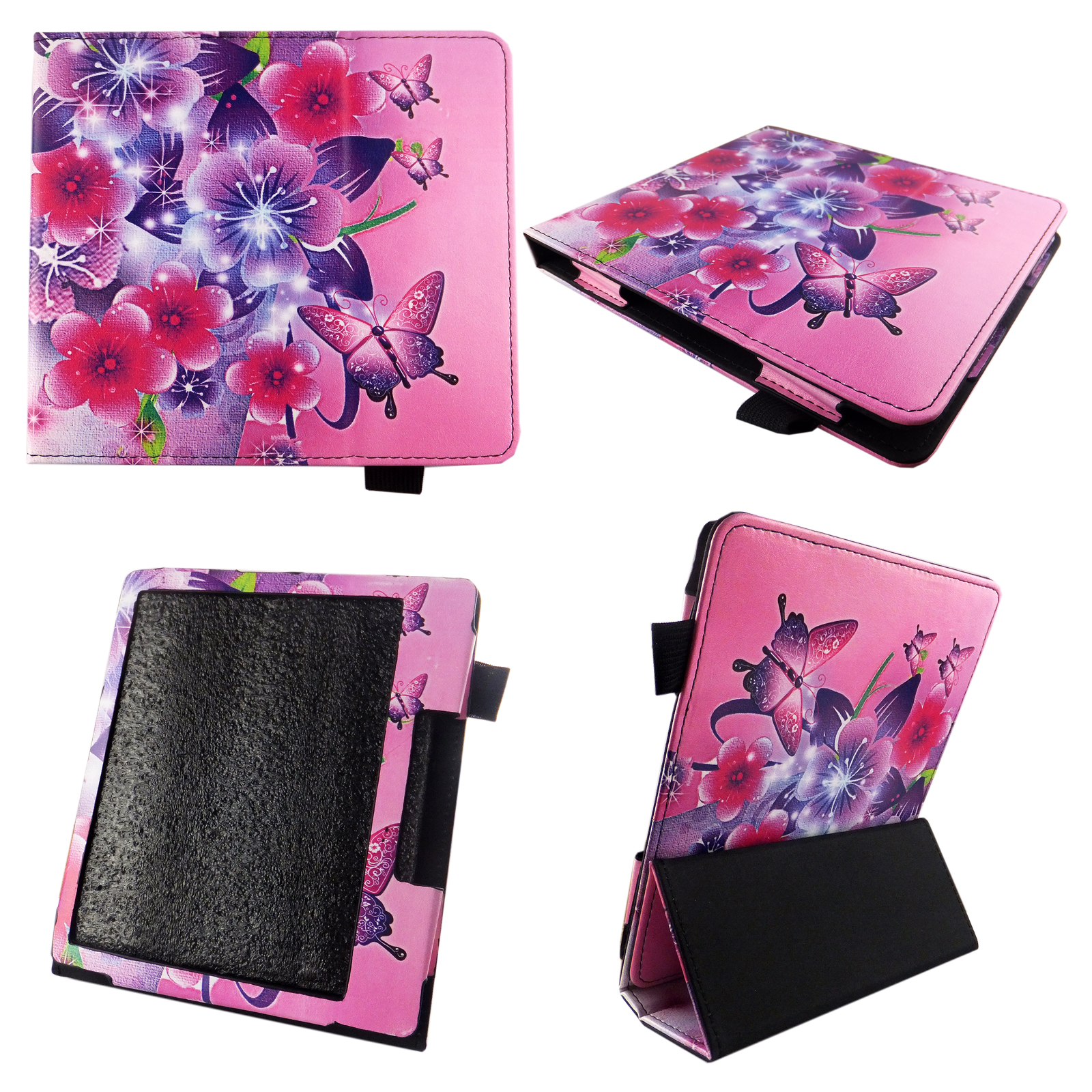 Butterfly Flower Pink Case for All-New Kindle Oasis 7 Inch (9th Gen, 2017 Release) - Premium Lightweight PU Leather Slim Sleeve Cover Auto Sleep/Wake for Amazon Kindle Oasis 2017 E-Reader with Stylus - image 1 of 2