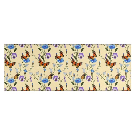 Butterfly Flower Plant Pattern Kitchen Rug Mat,Kitchen Runner Rugs Non Skid Washable,Decorative Kitchen Floor Mats for Kitchen,Sink,Laundry,17"X47"