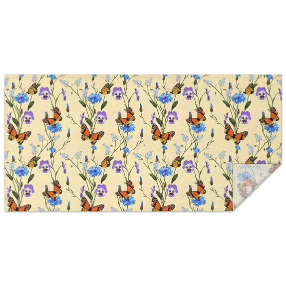 Butterfly Flower Plant Pattern Rectangle Tablecloth 60"x120",Waterproof Polyester Rectangle Table Cloth, Wipeable Spillproof Polyester Tablecloth for Dining, Camping, Indoor and Outdoor