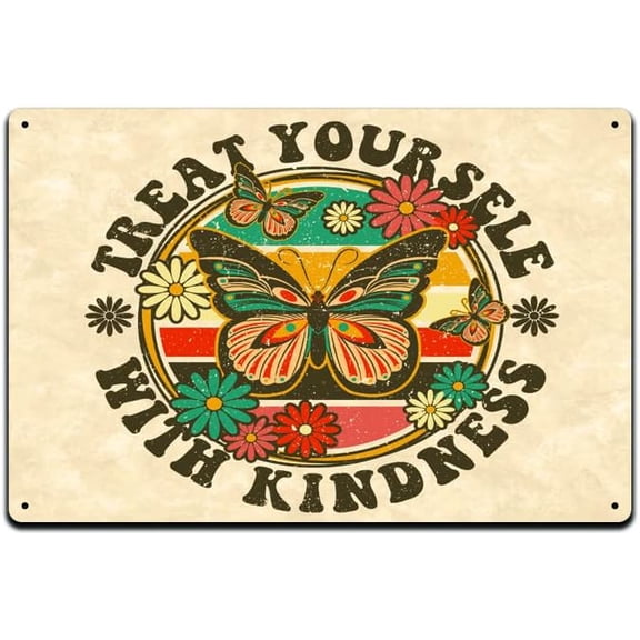 Butterfly Flower Psychedelic Mushroom Decorative Tin Metal Sign 12 x 8 Inch Green