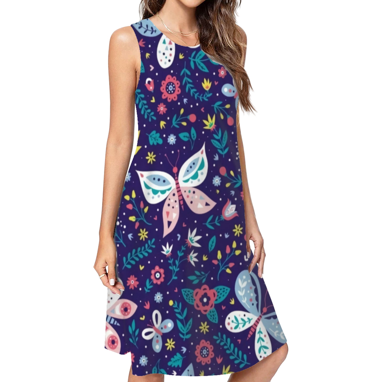 Butterfly Flower Purple Spring Summer Dresses For Women Fashion Dress ...