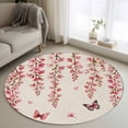 thumbnail image 1 of Butterfly Flower Round Area Rug 3Ft Washable Small Circle Rugs for Kitchen Entryway, Farmhouse Country Pink Floral on Linen Non-Slip Carpet Floor Mats Indoor Outdoor Carpet Runner Home Decor, 1 of 8