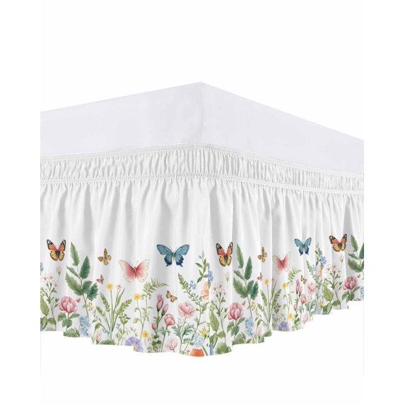 Spring Ruffle Skirts Butterfly Flower Ruffle Bed Skirt King Size Spring Floral Retro ...