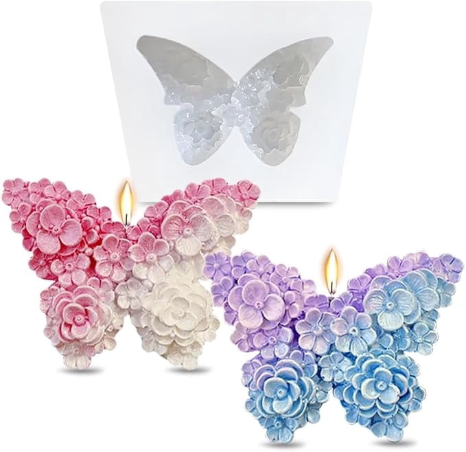 Butterfly Flower Shape Candle Mold Butterfly Candle Wax Melts Aromatherapy 3D Fondant Chocolate Cake Mold Cake Decoration Cupcake Topper Epoxy Resin Mold DIY Mini Handmade Soap Molds