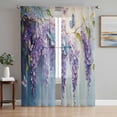 thumbnail image 1 of Butterfly Flower Sheer Curtains 63 Inch Length 2 Panels Set, Pastoral Purple Painting Grunge Art Voile Window Treatment Rod Pocket Curtains Sheers Drapes for Bedroom/Living Room/Kitchen 52x"63"x2, 1 of 7