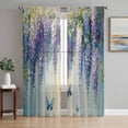thumbnail image 1 of Butterfly Flower Sheer Curtains 63 Inch Length 2 Panels Set, Purple Floral Spring Vine Oil Painting Voile Window Treatment Rod Pocket Curtains Sheers Drapes for Bedroom/Living Room/Kitchen 52x"63"x2, 1 of 7
