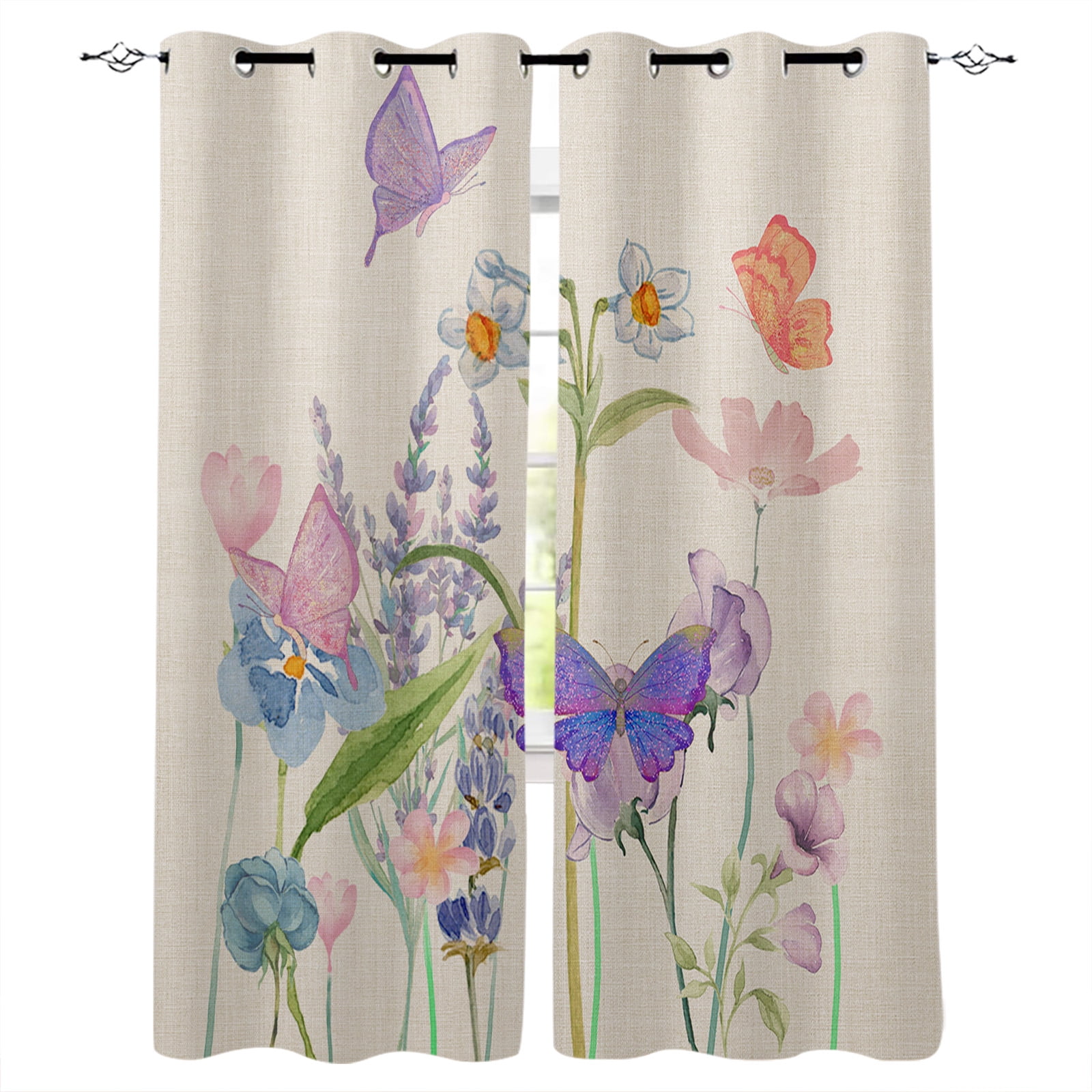 Butterfly Flower Spring Curtains for Living Room Window Panels Bedroom ...