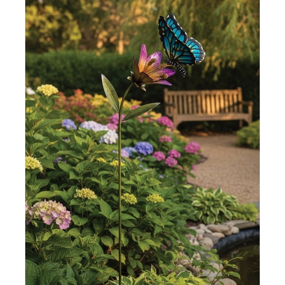 Regal Art & Gift Butterfly Flower Stake - Blue Metal 45" Garden Yard