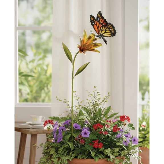 Regal Art & Gift Butterfly Flower Stake - Orange Metal 45" Garden Yard