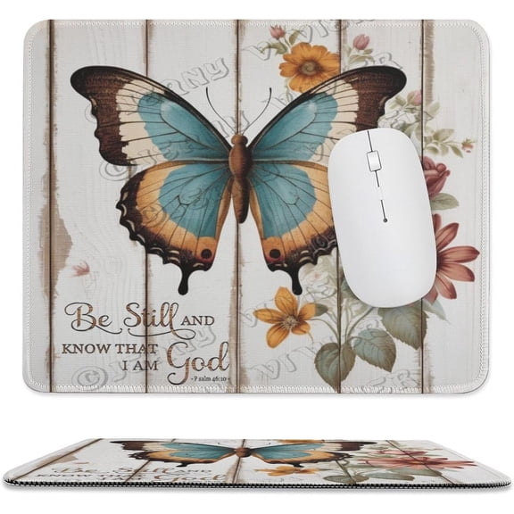 Butterfly & Flower Be Still and Know That I Am God Mouse Pad with Stitched Edge, Comfortable Mouse Pads with Non-Slip Rubber Base, Easy Gliding, Portable 10"x12"
