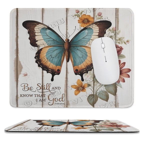 Butterfly & Flower Be Still And Know That I Am God Mouse Pad with Stitched Edge, Comfortable Mouse Pads with Non-Slip Rubber Base, Easy Gliding, Portable 10"x12"