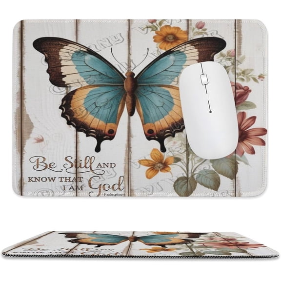 Butterfly & Flower Be Still and Know That I Am God Mouse Pad with Stitched Edge, Comfortable Mouse Pads with Non-Slip Rubber Base, Easy Gliding, Portable 8"x10"