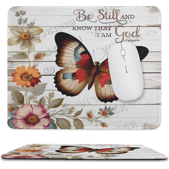 Butterfly & Flower Be Still and Know That I Am God Mouse Pad - Studio Series, Computer Mouse Mat with Anti-Slip Rubber Base, Easy Gliding, Portable 10"x12"