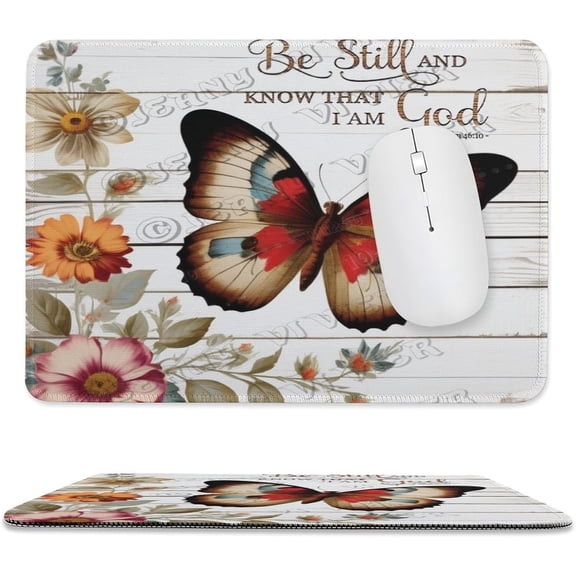 Butterfly & Flower Be Still and Know That I Am God Mouse Pad - Studio Series, Computer Mouse Mat with Anti-Slip Rubber Base, Easy Gliding, Portable 8"x10"
