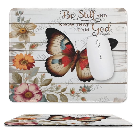 Butterfly & Flower Be Still And Know That I Am God Mouse Pad - Studio Series, Computer Mouse Mat with Anti-slip Rubber Base, Easy Gliding, Portable 10"x12"