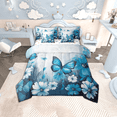 thumbnail image 1 of Butterfly Flowers Comforter Set 7 Piece Bed in a Bag Twin,Blue Ombre Art Oil Painting Floral Bedding Sets Rustic Aesthetic Animal Daisy Flower Sheet Set with Comforter, 1 of 5