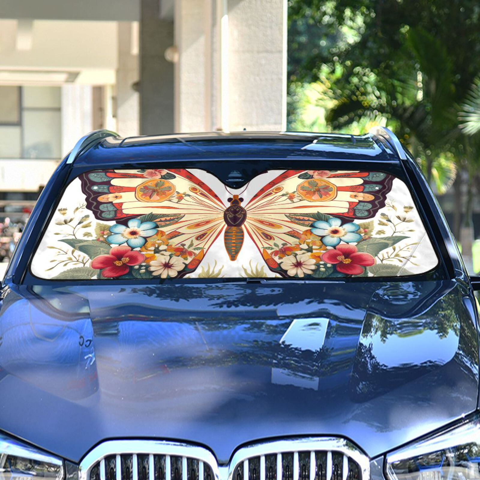 Geometric Floral Summer-Sky Blue Car Sun Shade 55