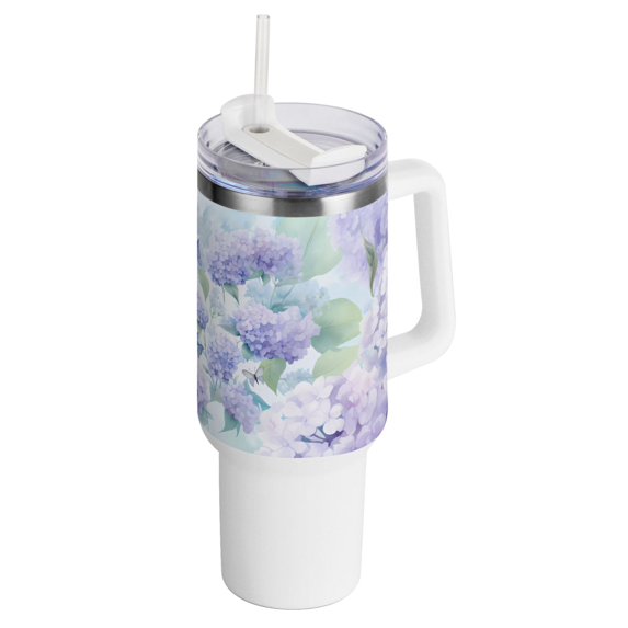 Butterfly Flowers Hydrangea 40 oz Tumbler with Handle Insulated Travel Mug Lid Straw Leak Proof Steel Vacuum Water Bottles Glasses Fits in Car Cup Holder
