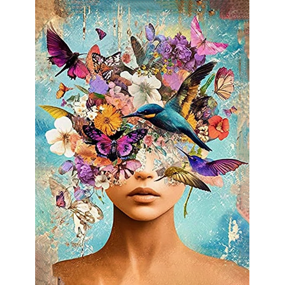 Butterfly and Flowers Lady Decorative Painting/Canvas ArtSuitable for Living Room Bedroom Office Hotel Apartment Corridor Studio Hallway Meeting Room Tea Room and Dining Room Decoration.