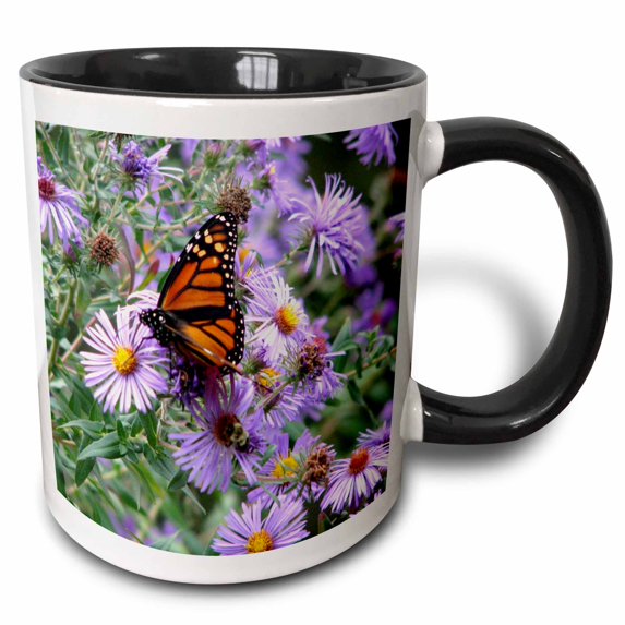 3drose, Butterfly Flowers Monarch Orange Purple, 11oz Two-tone Black Mug
