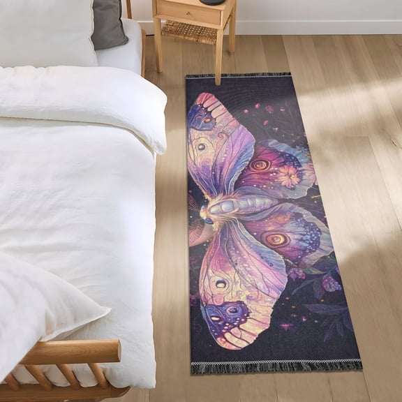 Butterfly Flowers Moonlight Bedside Runner Rug 2'x 6' Non Slip Carpet Floor Mat Area Rug