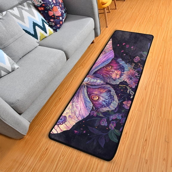 Butterfly Flowers Moonlight Long Floor Mat Runner Rug Area Mat Noise Reduction Water Absorbent Non-Slip 72" x 24"