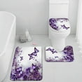 thumbnail image 1 of Butterfly Flowers Pink Bath Mat Set Rosea Floral Bathroom Decorations Purple Lavender Non-slip Flannel Bath Rug Toilet Lid Cover, 1 of 5