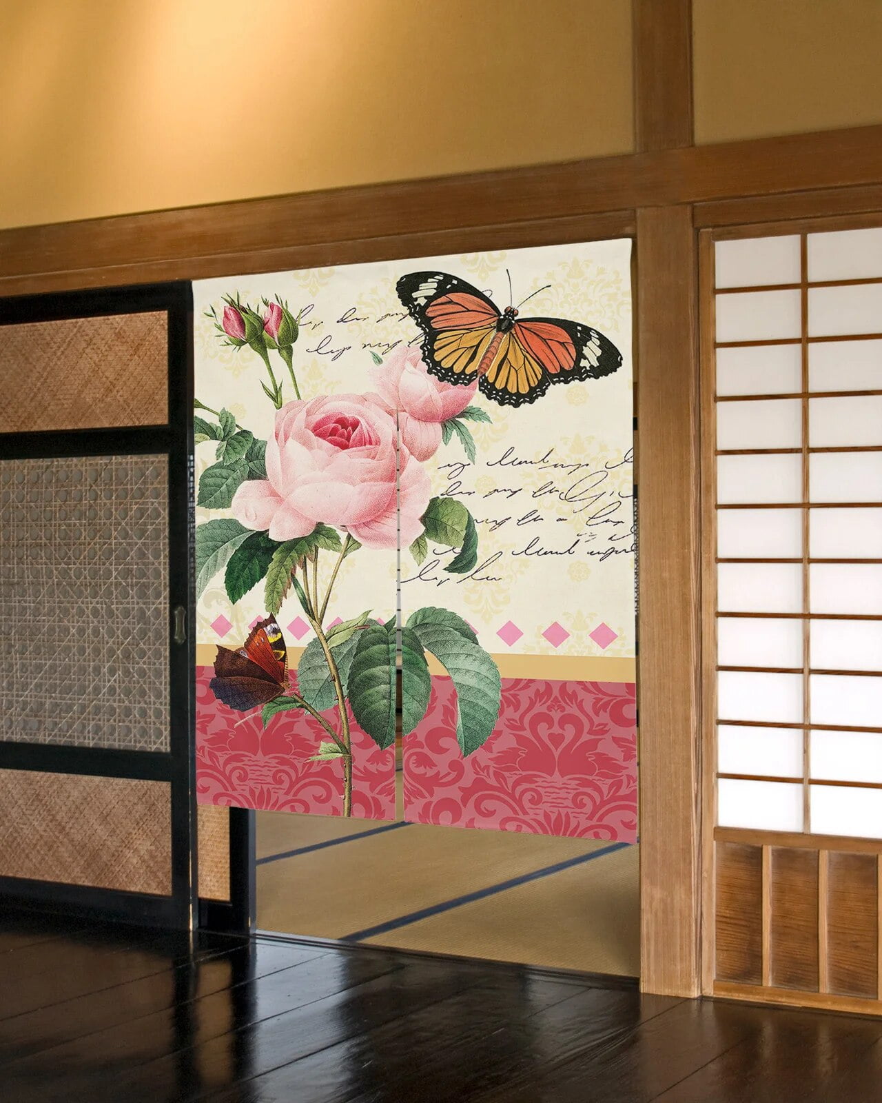 Butterfly Flowers Plant Dandelion Door Curtain Japanese Style Kitchen