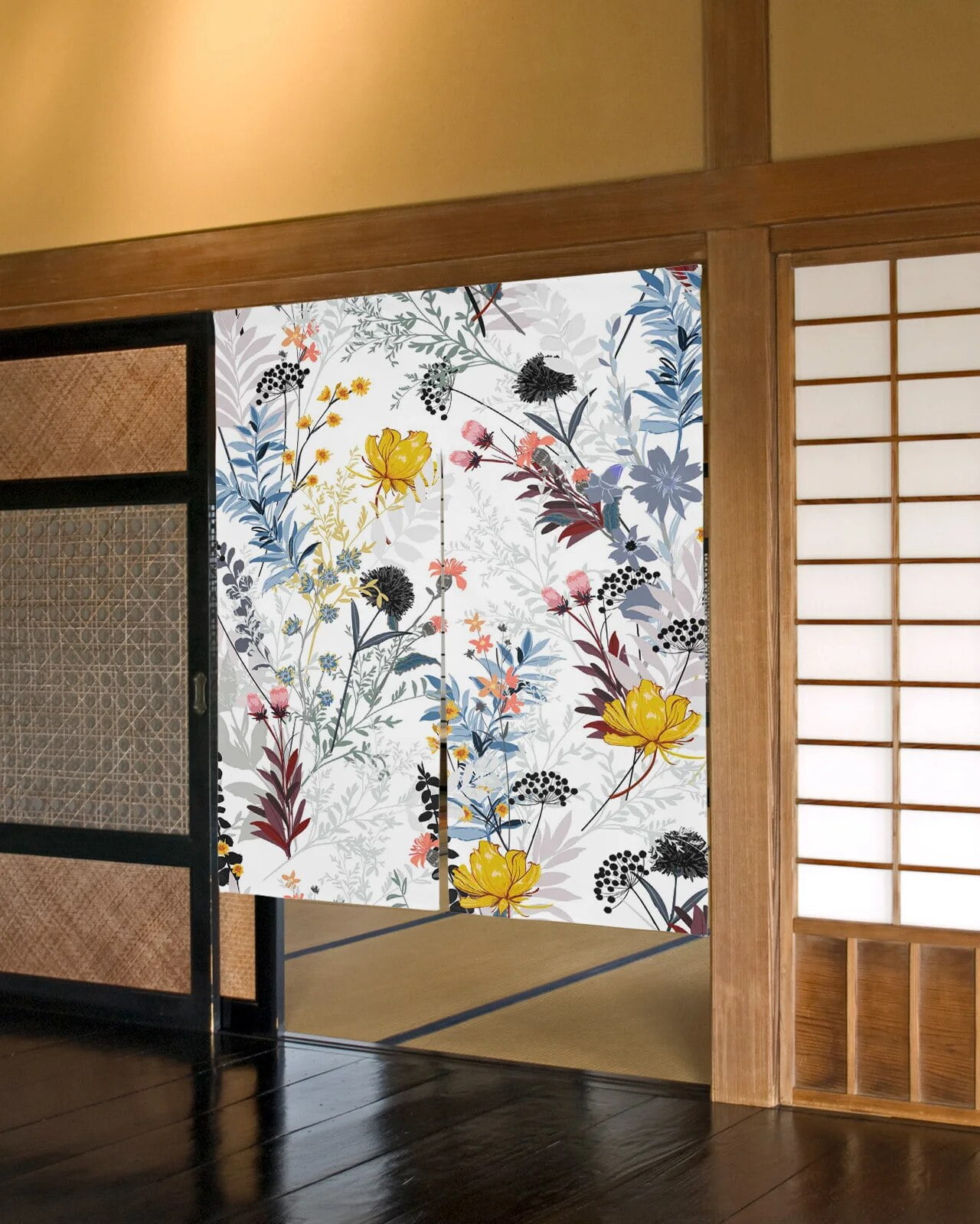 Butterfly Flowers Plant Dandelion Door Curtain Japanese Style Kitchen