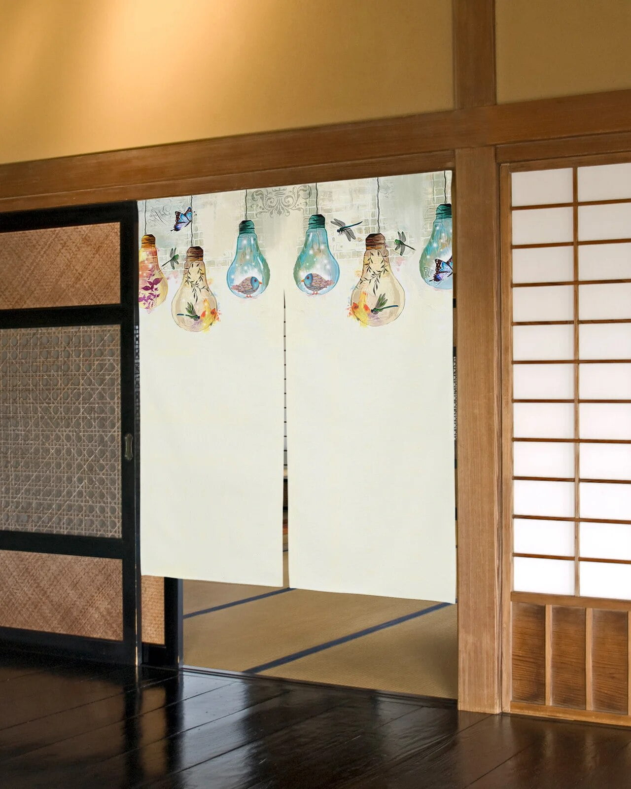 Butterfly Flowers Plant Dandelion Door Curtain Japanese Style Kitchen