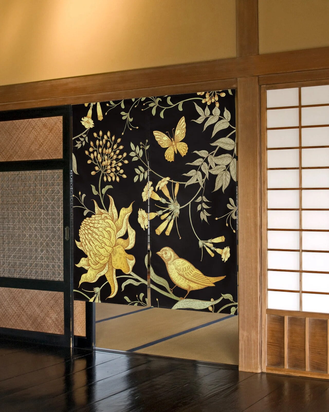 Butterfly Flowers Plant Dandelion Door Curtain Japanese Style Kitchen