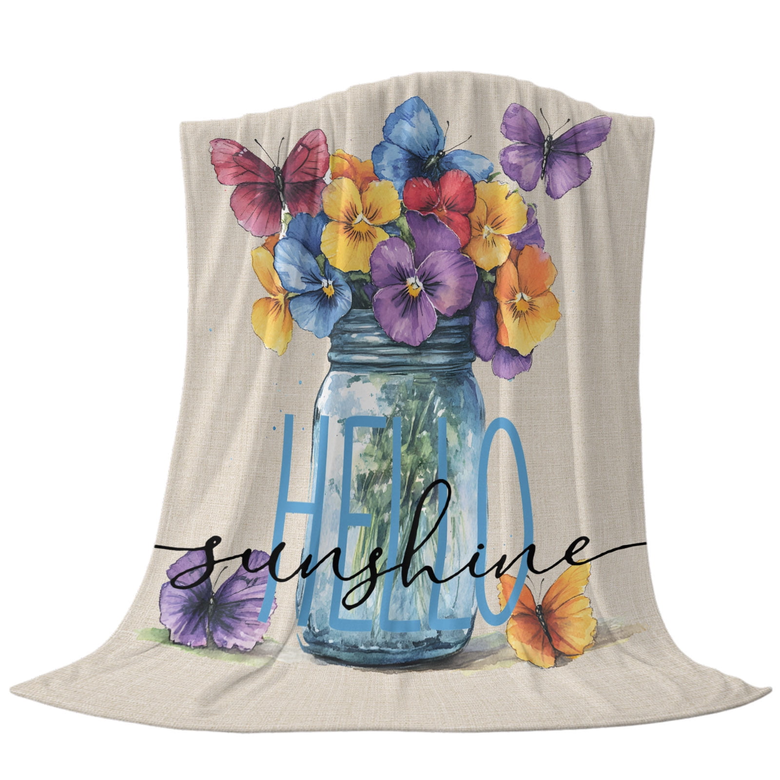 Butterfly Flowers in Vase Throw Flannel Blanket Spring Floral Hello ...