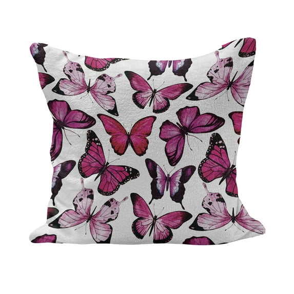 Butterfly Fluffy Throw Pillow Cushion Cover, Vibrant Watercolor Animals Patterns Warm Climate Creatures Spring Season, Rectangle Accent Pillow Case, 36" x 16", Pink Magenta Black, by Ambesonne