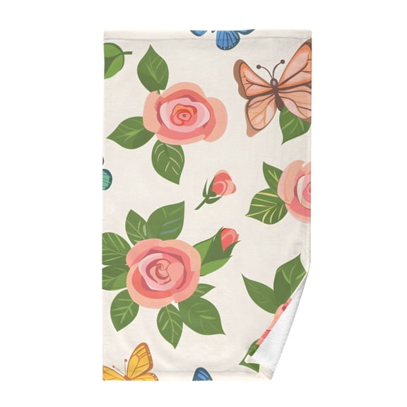 Butterfly Flying in Roses Flowers Cotton Face Towel Soft Hand Towel Absorbent Bathroom Towel for Kitchen Hotel