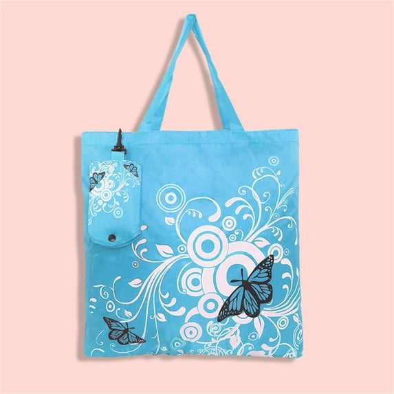 Butterfly Fold Shopping Bag Reusable Bag Large Capacity Portable Shopping Bag Storage Case,Sky Blue,Oxford Cloth