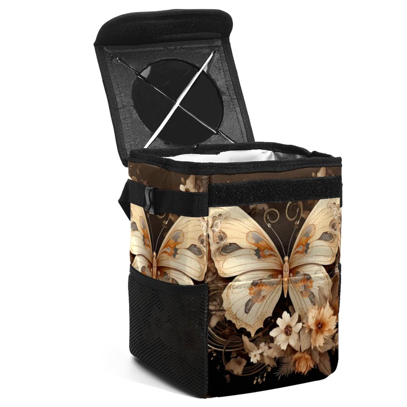 Butterfly Foldable Car Trash Bin with Lid, LeakProof Mini Trash Can